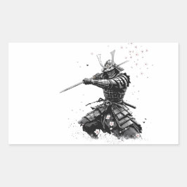 Samurai-Krieger in Aktion Japanische Kunst Keramik Rechteckiger Aufkleber
