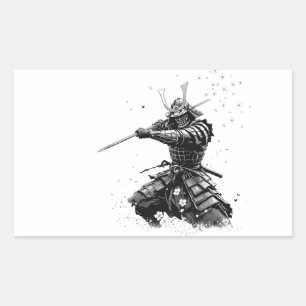 Samurai-Krieger in Aktion Japanische Kunst Keramik Rechteckiger Aufkleber