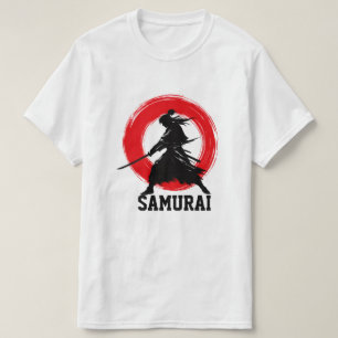 Samurai-Krieger Minimales Rotes Kreis T-Shirt