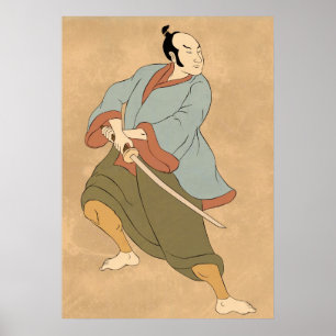 Samurai-Krieger mit katana Klinge Fighting Poster