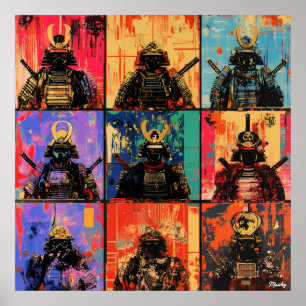 Samurai-Krieger-Porträts in kühner Graffiti-Kunst Poster