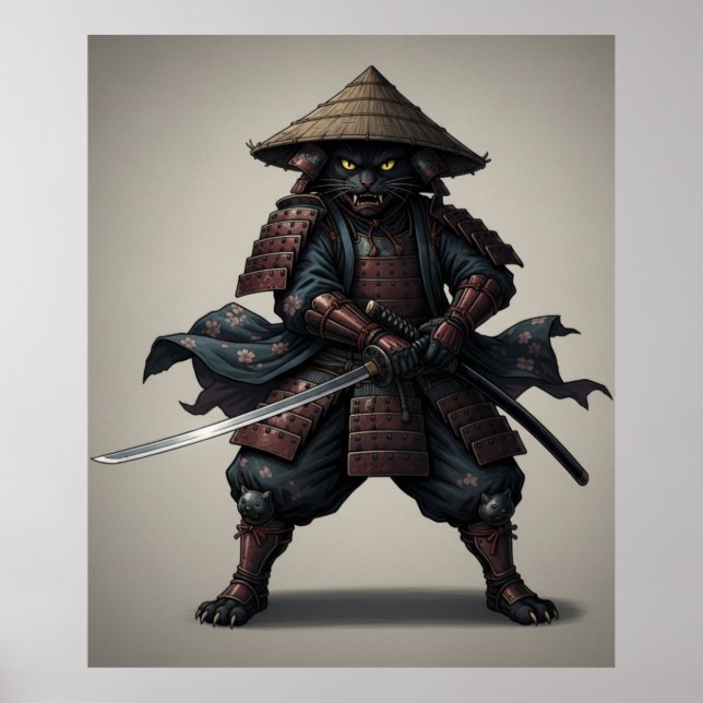 Samurai-Krieger Schwarze Katze  Poster (Vorne)