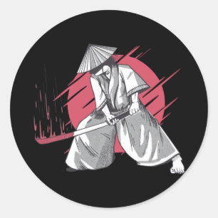 Samurai-Krieger trifft mit Katana Runder Aufkleber