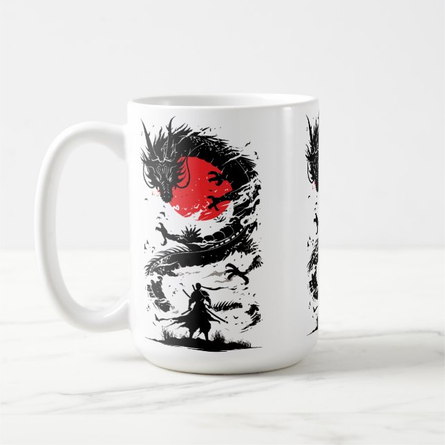 Samurai-Krieger und Drachenkampf Kaffeetasse (Links)