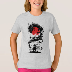Samurai-Krieger und Drachenkampf T-Shirt