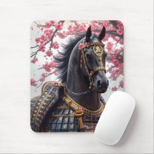 Samurai-Kriegspferd mit Kirschblüten Mousepad