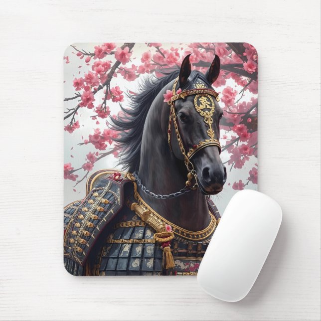 Samurai-Kriegspferd mit Kirschblüten Mousepad (Mit Mouse)