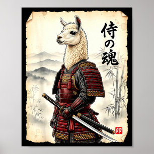 Samurai Lama Japanische Kunst Vintage Alpaka Lusti Poster