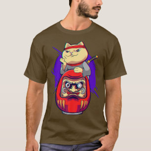 Samurai Maneki Neko Ninja Bushido Kawaii Daruma Äs T-Shirt