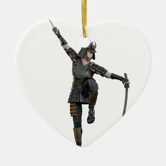 Samurai mit 2 Schwertern, die unten zu dem links Keramikornament (Vorne)