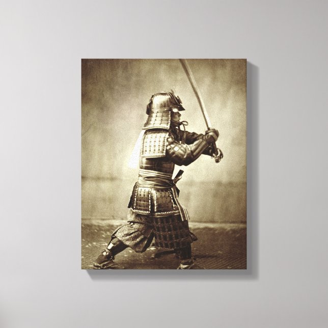 Samurai mit erhöhtem Schwert, c.1860 (Albumen-Druc Leinwanddruck (Vorderseite)