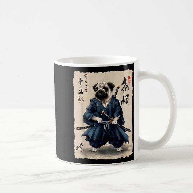 Samurai Mops Japanische Anime Hund Mops Liebhaber  Kaffeetasse (Rechts)