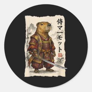 Samurai-Murmeltier Japanische Kunst Krieger Tierli Runder Aufkleber