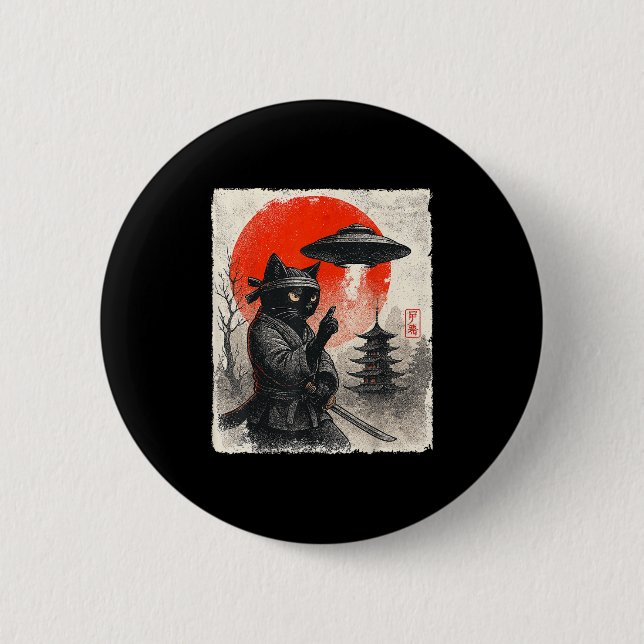 Samurai Ninja Cat Warrior Ufo Japanisch Anime Gesc Button (Vorderseite)