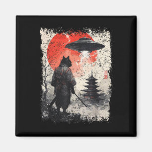 Samurai-Ninja-Katzenkrieger Sumi-e Ufo Ukiyo-e Sci Magnet