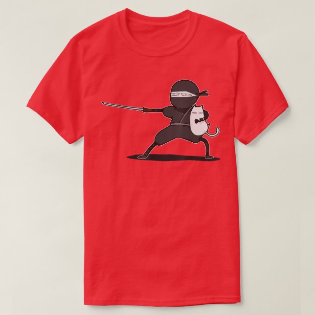 Samurai Ninja mit Cat Funny T-Shirt (Design vorne)