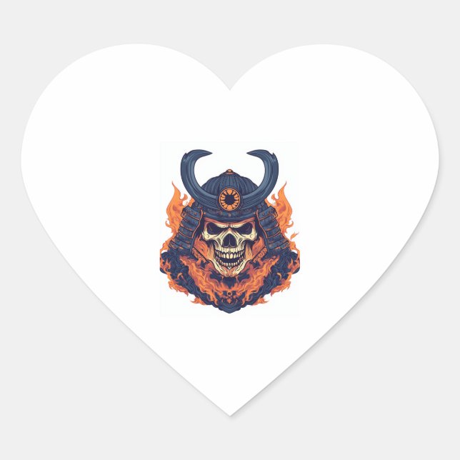 Samurai Oni Skull Herz-Aufkleber (Vorderseite)