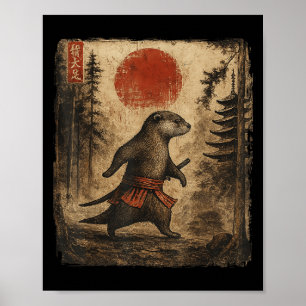 Samurai Otter Japanische Vintage Lustige Geschenke Poster