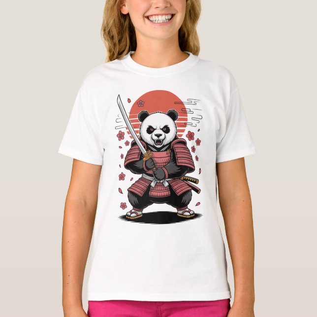 Samurai Panda  Bear Kids Basic T-Shirt (Vorderseite)