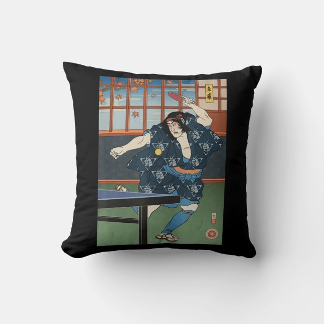 Samurai Play Table Tennis Ping Pong Ukiyoe Kissen (Vorderseite)