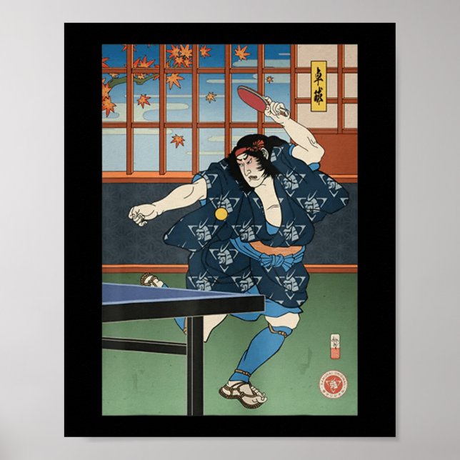 Samurai Play Table Tennis Ping Pong Ukiyoe Poster (Vorne)