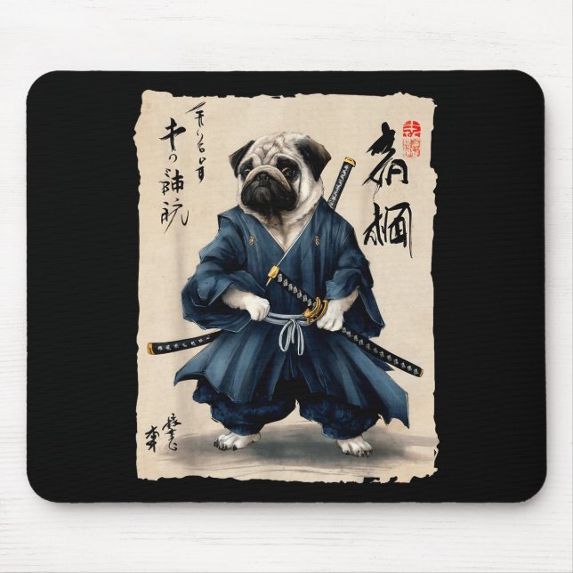 Samurai Pug Japanese Anime Dog Pug Lover Funny For Mousepad (Vorne)