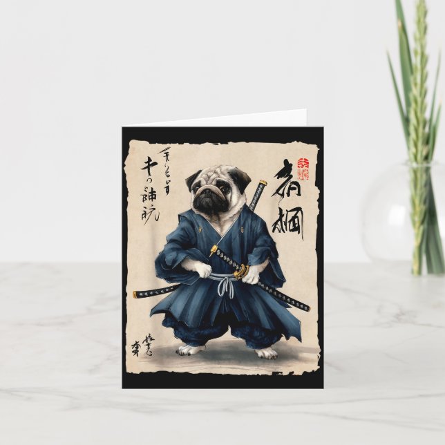 Samurai Pug Japanisches Anime-Hund Pug Liebhaber L Karte (Vorderseite)