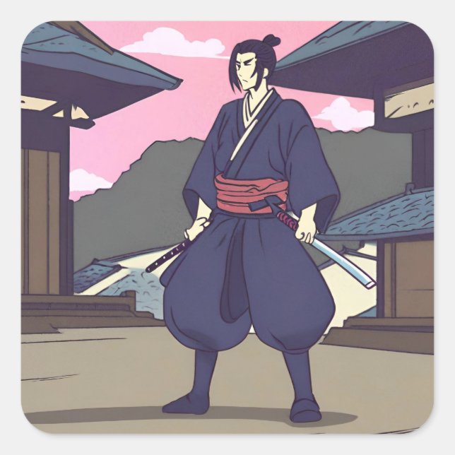 Samurai Quadratischer Aufkleber (Vorderseite)