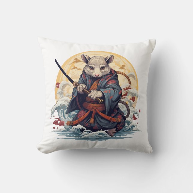 Samurai Rat Throw Pillows Kissen (Vorderseite)