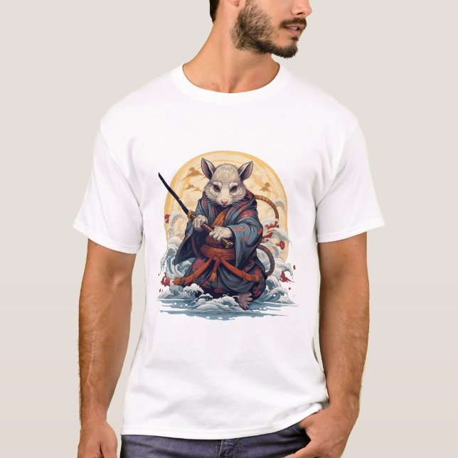 Samurai-Ratte Basic weißes T-Shirt (Vorderseite)