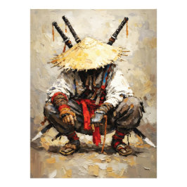 Samurai Resting Palette Knife Orange Impasto Fotodruck