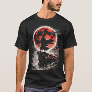 Samurai Ronin im roten Mond - japanische Anime-Kun T-Shirt