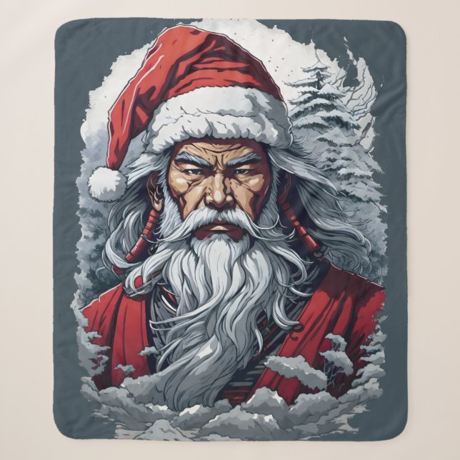 Samurai Santa Warrior Weihnachtsgeschenk Sherpadecke (Vorderseite)