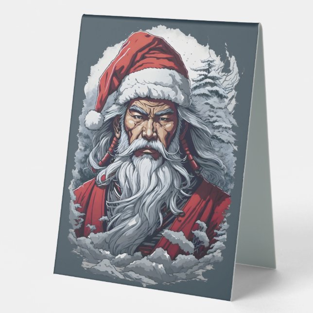 Samurai Santa Warrior Weihnachtsgeschenk Tischaufsteller (Vorderseite)