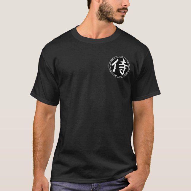 Samurai-schwarzes u. weißes Siegel-Shirt T-Shirt (Vorderseite)