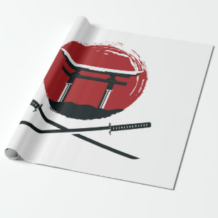 Samurai Schwertsymbol mit Torii Gate Cartoon Vinta Geschenkpapier