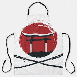 Samurai Schwertsymbol mit Torii Gate Cartoon Vinta Schürze