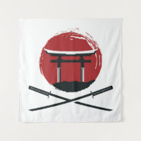 Samurai Schwertsymbol mit Torii Gate Cartoon Vinta