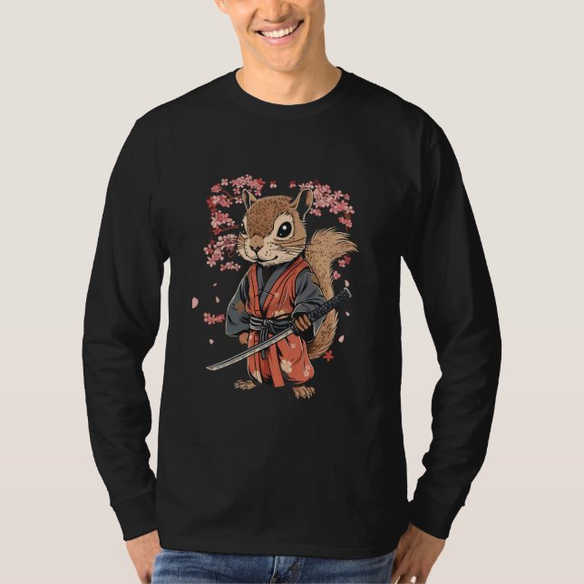 Samurai Squirrel Sakura Tree Anime Kawaii Japanese T-Shirt (Vorderseite)