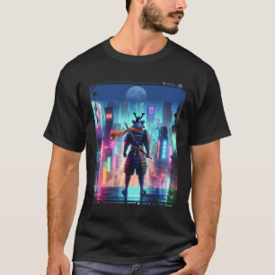 Samurai-Strommast im japanischen Retro-Cyberpunk T-Shirt