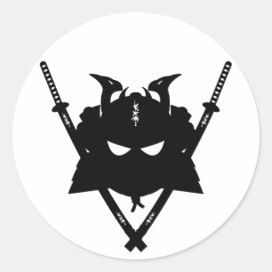 Samurai-Sturzhelm u. Schwerter-Aufkleber Runder Aufkleber