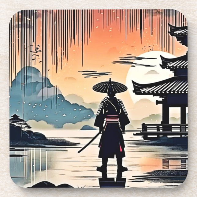 Samurai Sunset: Reflektive Reise Getränkeuntersetzer (Vorderseite)