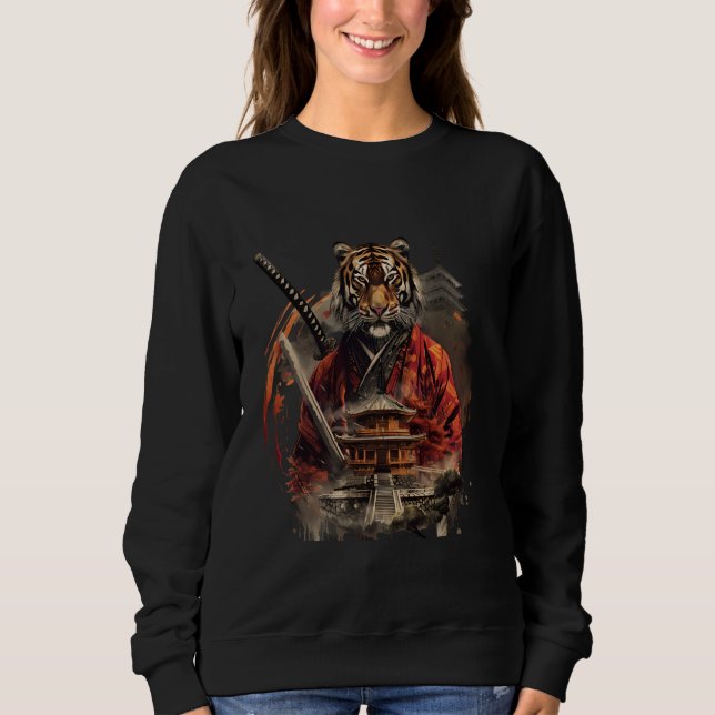 Samurai Tiger Drawing Temple Japanese Samurai Tige Sweatshirt (Vorderseite)
