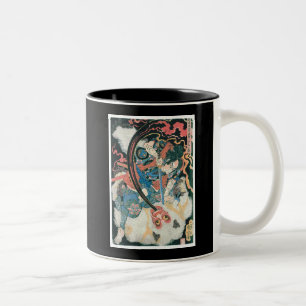 Samurai tötet einen Dämon, alte japanische Maler Zweifarbige Tasse
