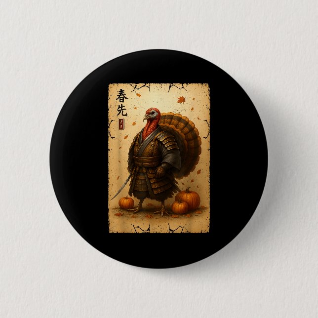 Samurai Turkey Thanksgiving Japanese Warrior Anime Button (Vorderseite)