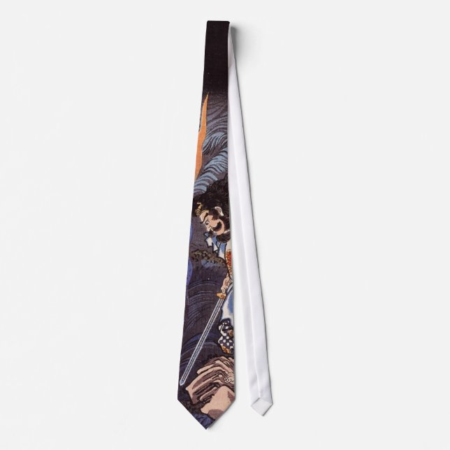 Samurai-und Wasser-Drache-Vintager Japaner-Druck Krawatte (Vorderseite)