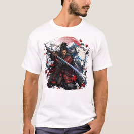 Samurai und White Wolf Tasse | Japanischer Krieger T-Shirt