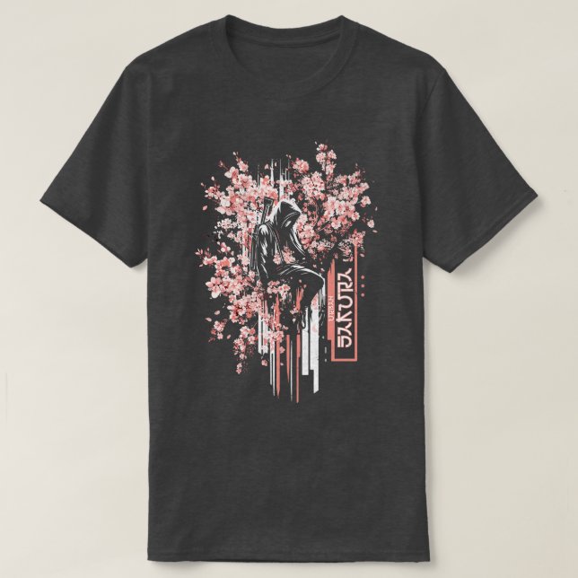 Samurai Urbain Parmi Sakura TShirt Guerrier Modern (Design devant)