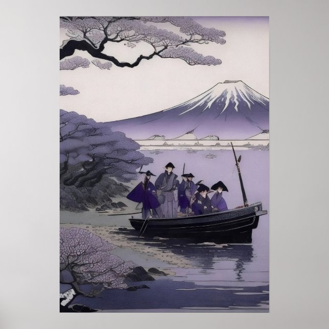 Samurai-Wandkunst, Mount Fuji, japanischer Poster (Vorne)