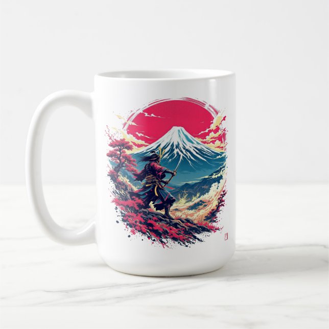 Samurai Warrior at Mount Fuji Japanese Art  Kaffeetasse (Links)